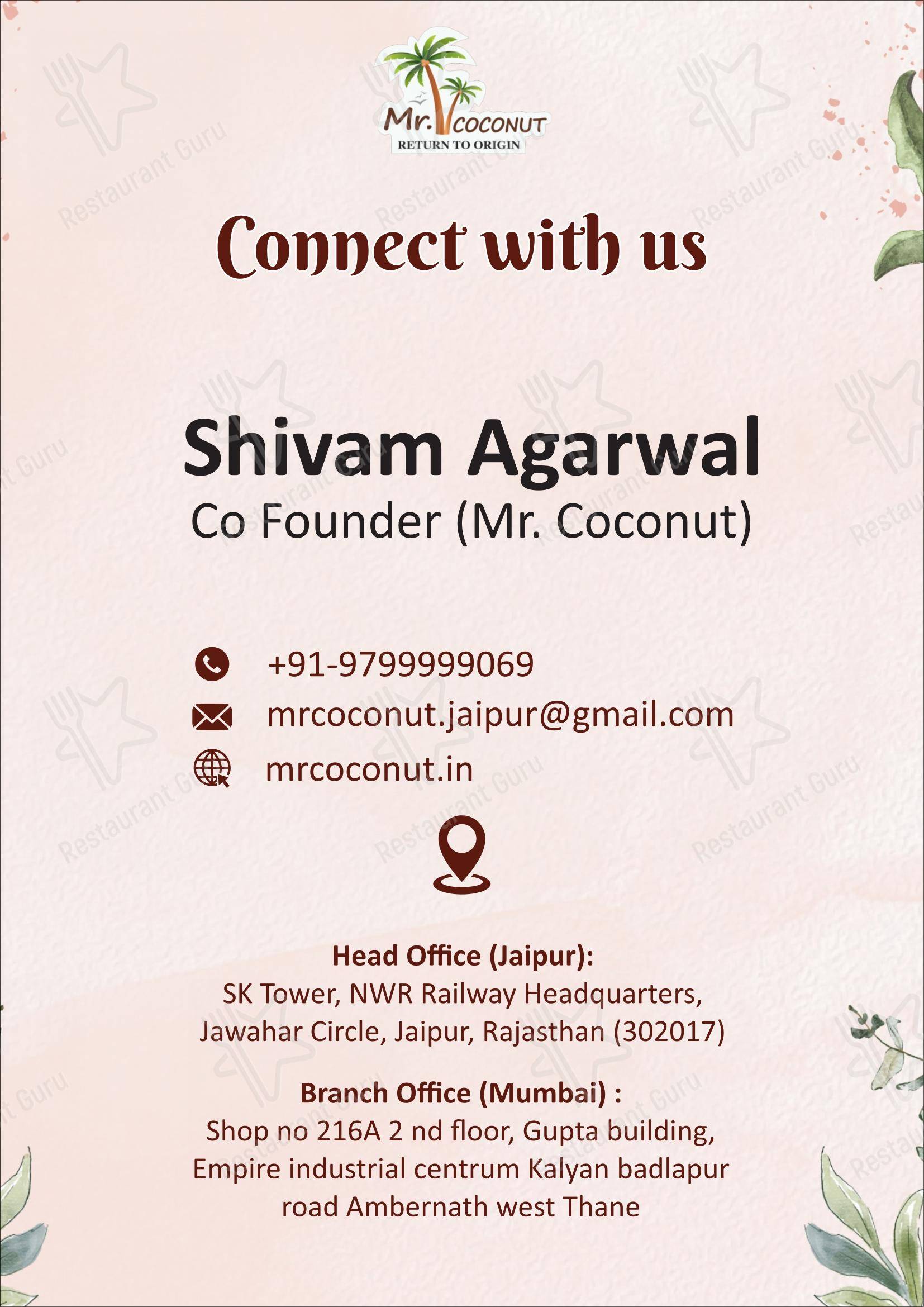Menu for Mr.Coconut Cafe Barbeque And Resturant in Hathras