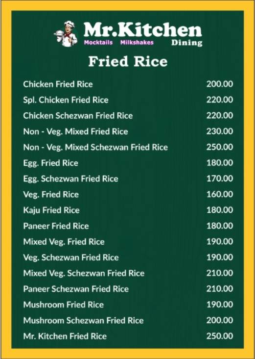Mr.Kitchen Dining menu