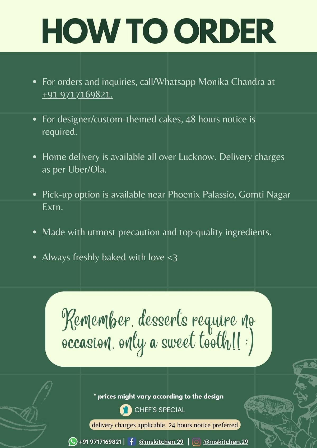 M's Kitchen - Home Baker menu