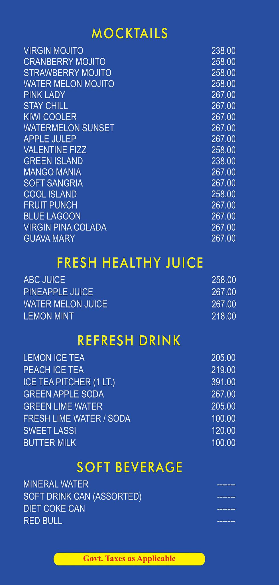 Carter's Blue menu