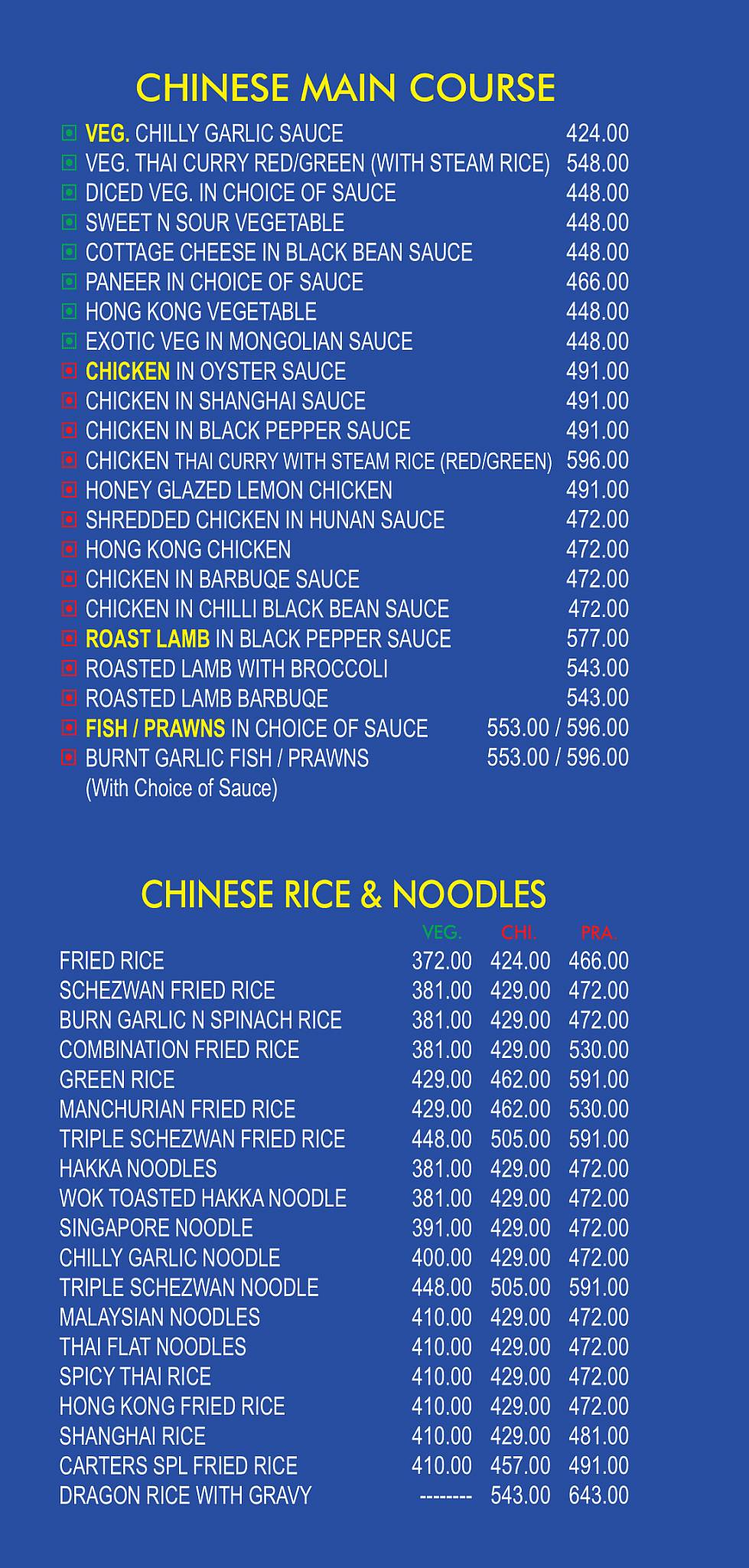 Carter's Blue menu