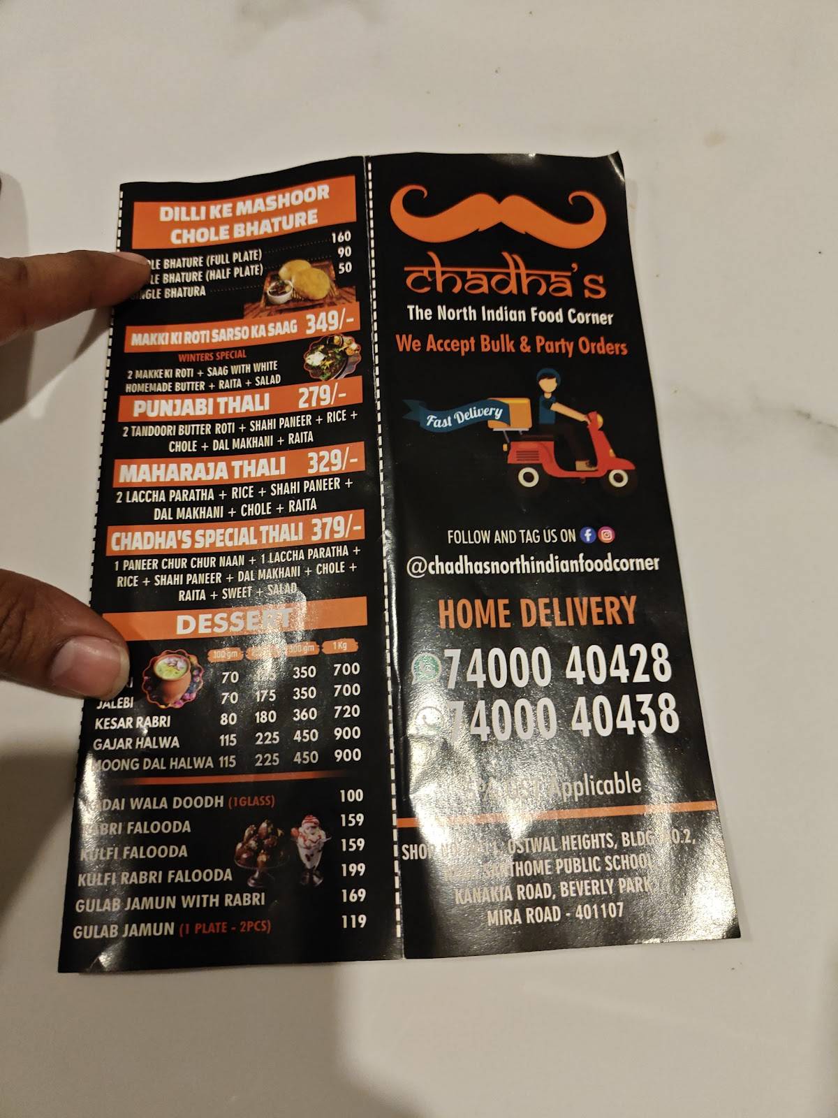 Chadha's The North Indian Food Corner menu