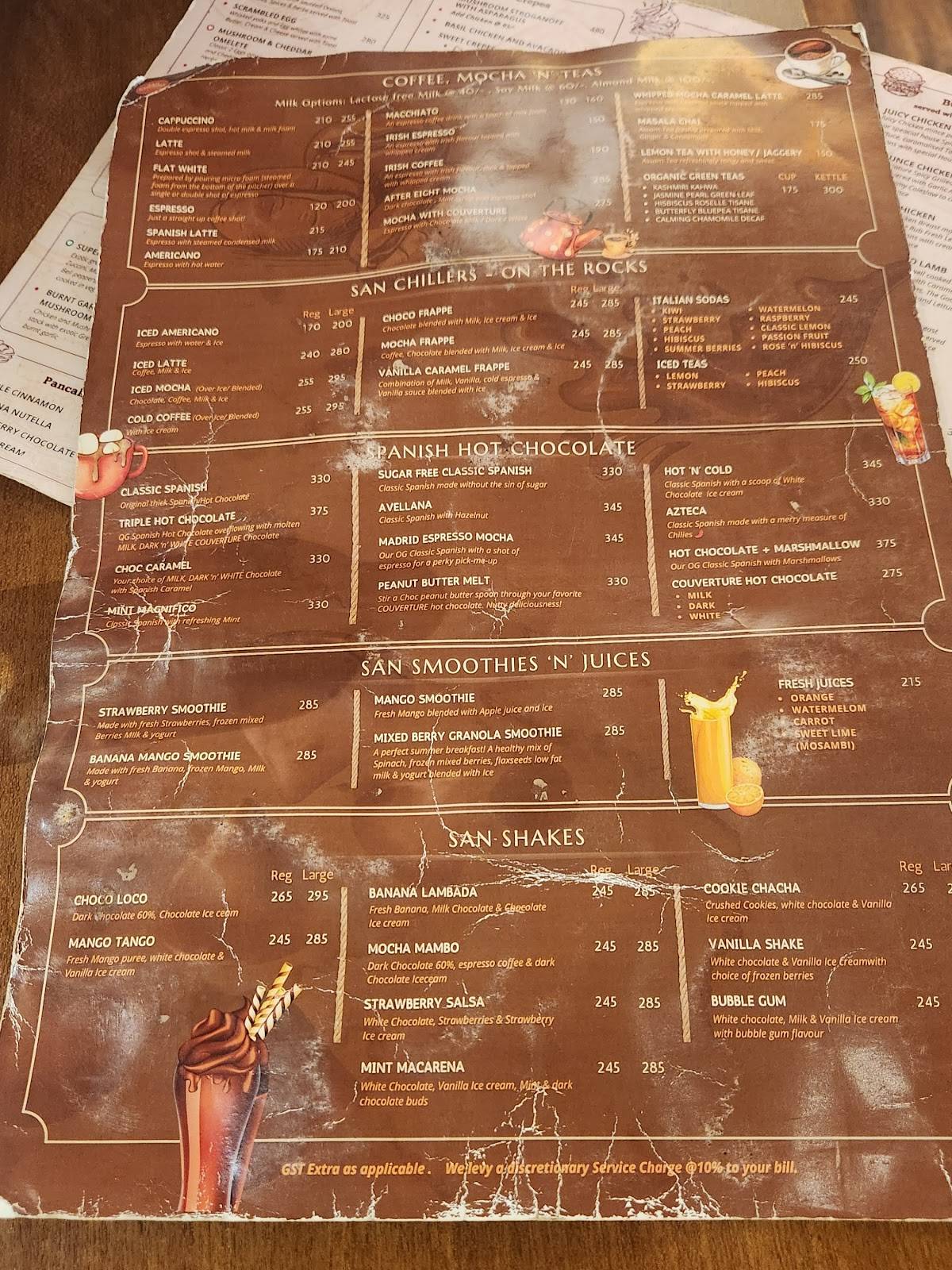 Chocolateria San Churro menu