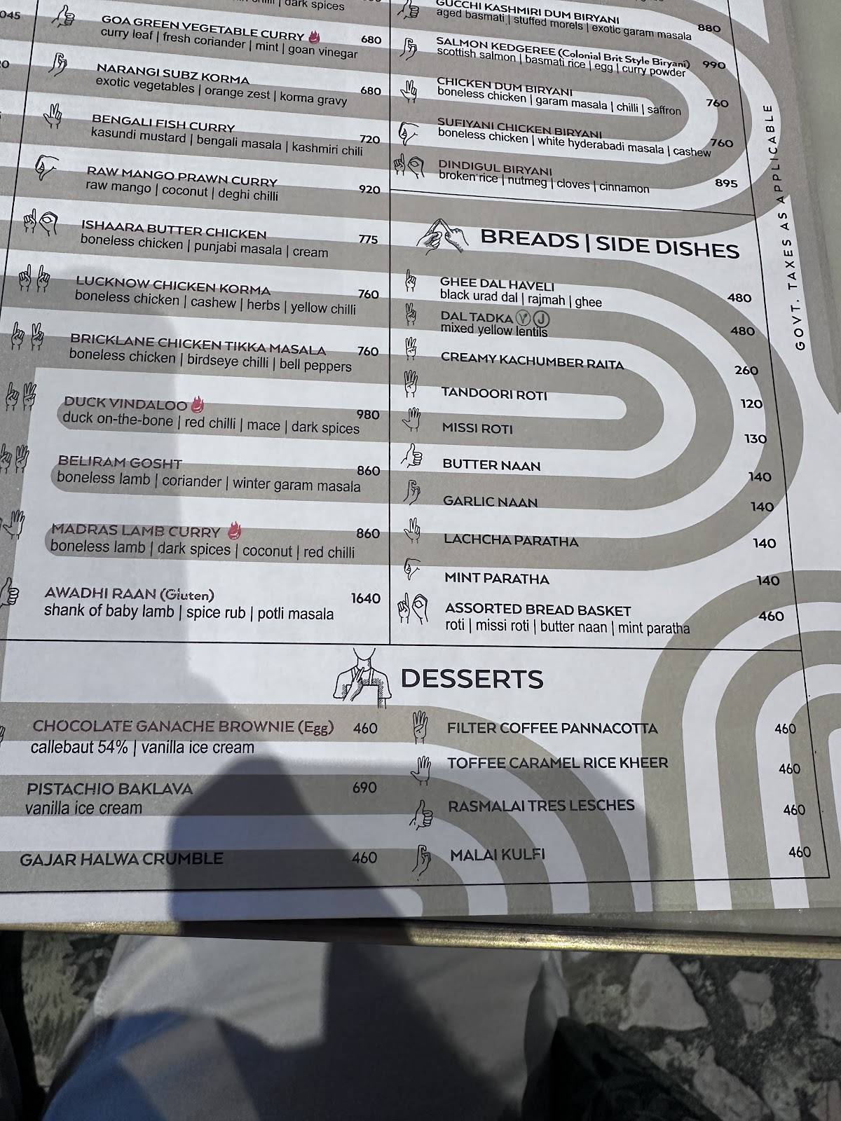 Ishaara menu