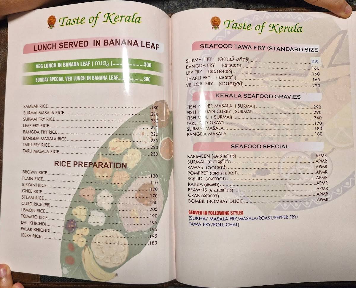 Taste of kerala@ menu