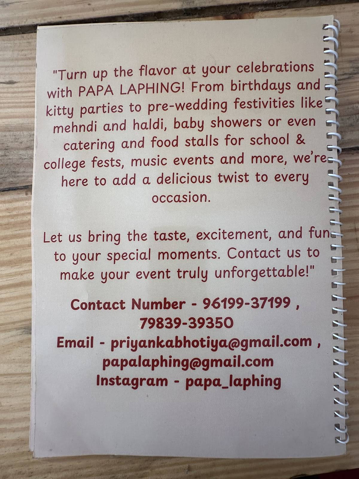 Papa Laphing menu