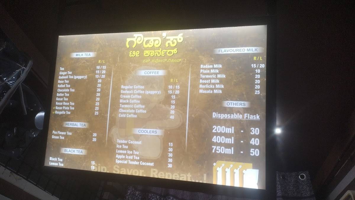 Gowda's tea Corner menu