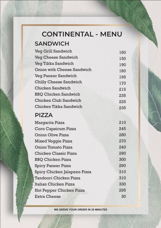 H cube cafe and Restaurant menu