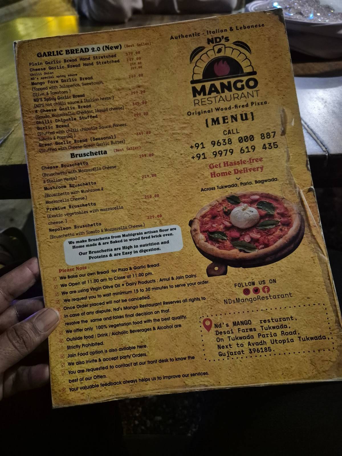 ND’s MANGO Restaurant - Vapi menu