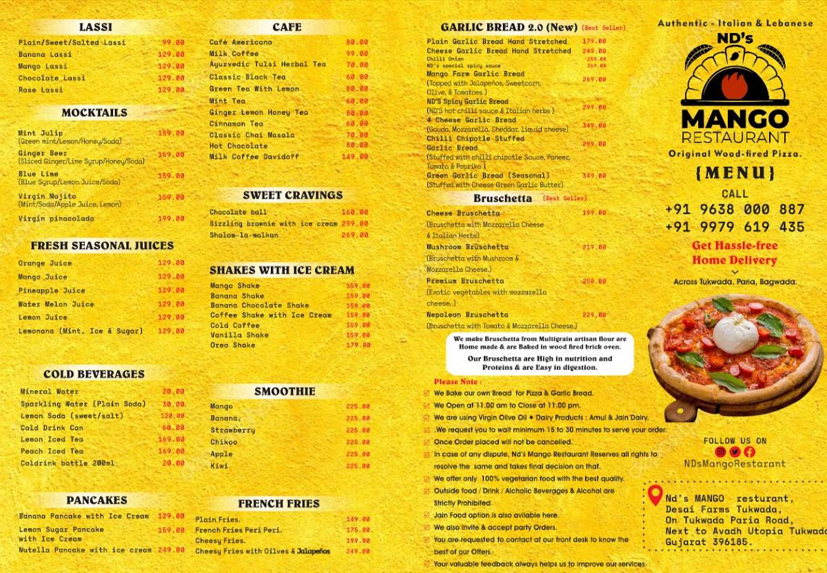 ND’s MANGO Restaurant - Vapi menu