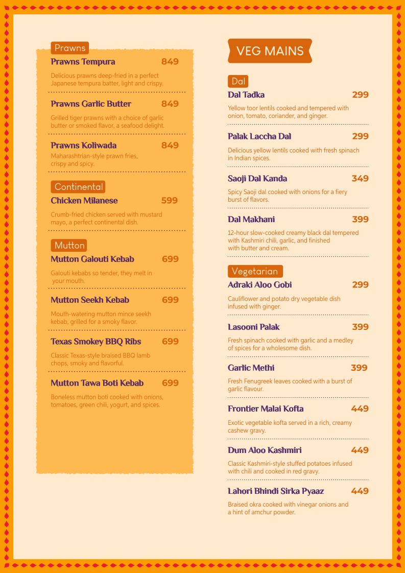 Tandoor Bar & Garden Restaurant menu