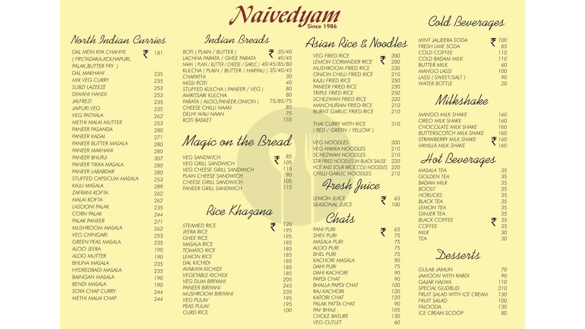 Naivedyam menu