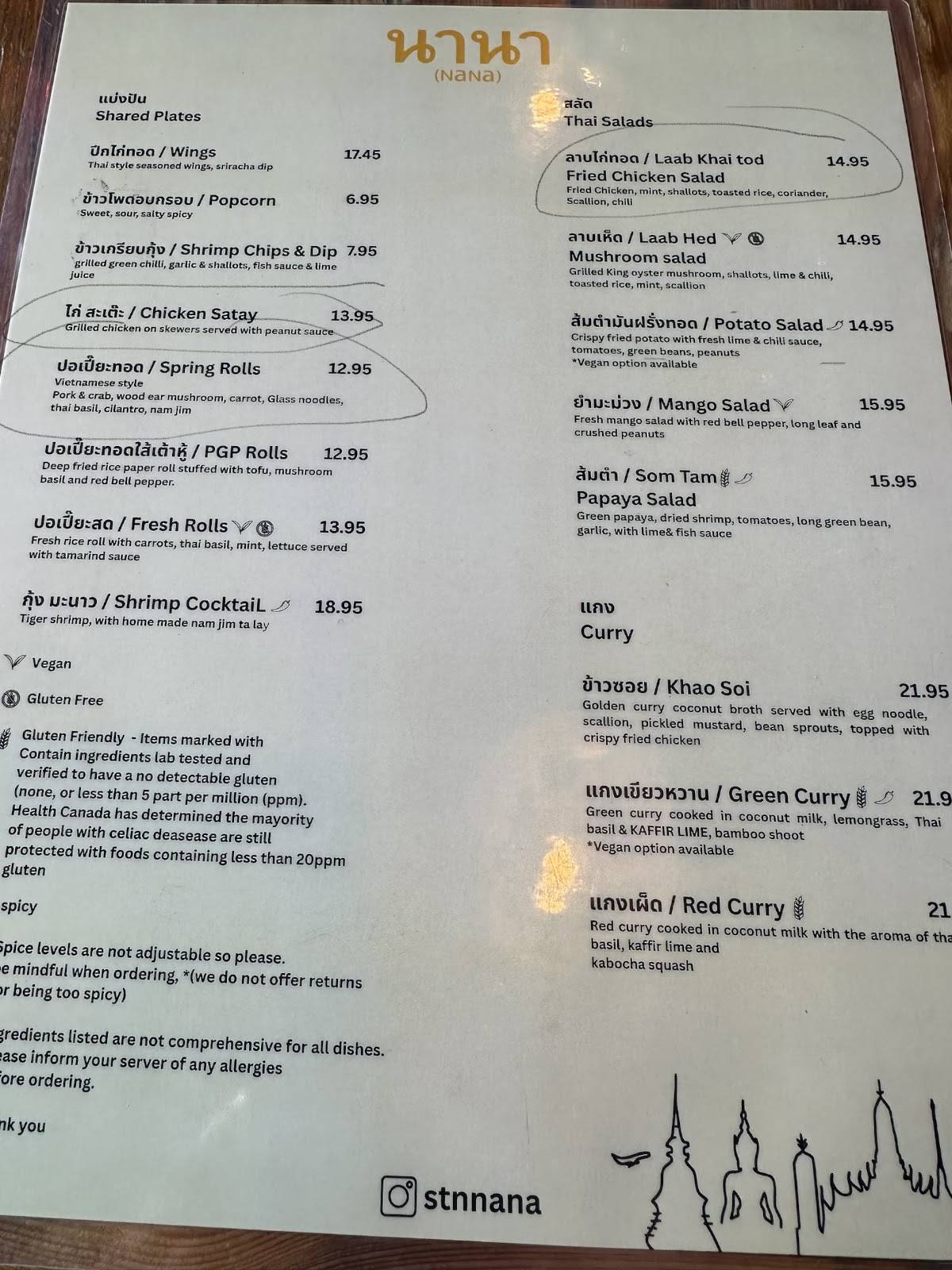 Menu de Nana