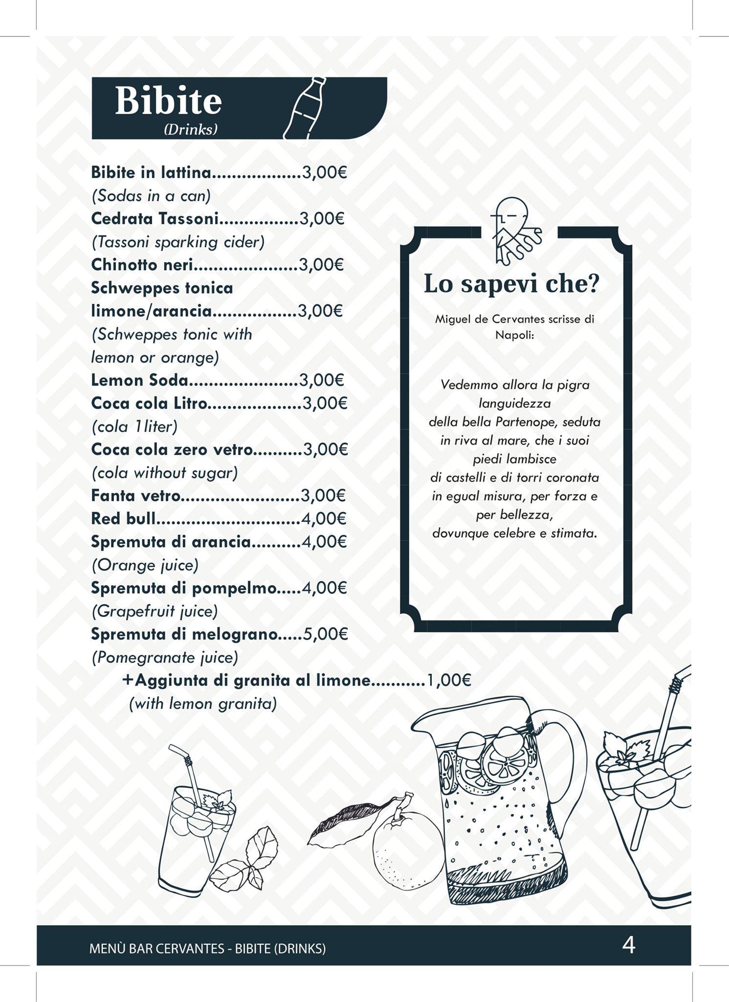 Menu di Bar Cervantes 