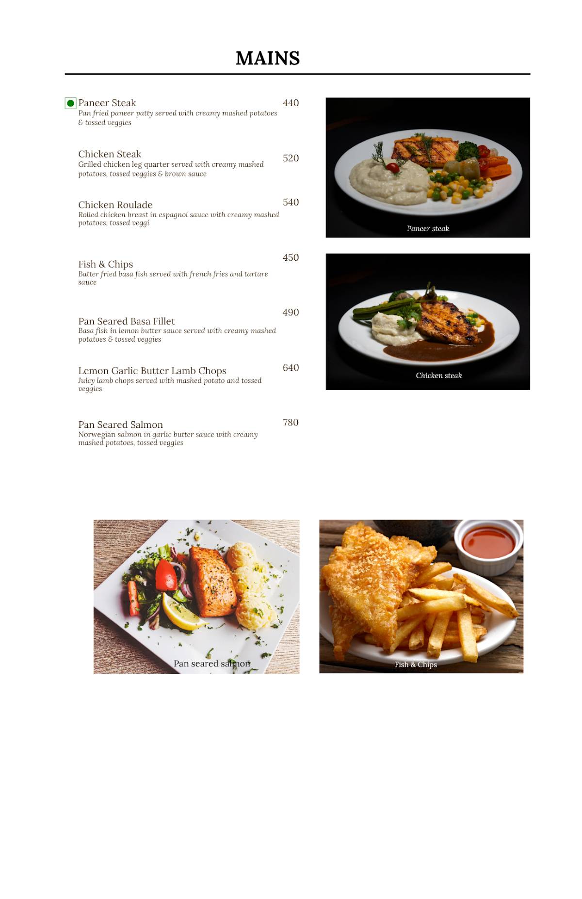 Napoli menu