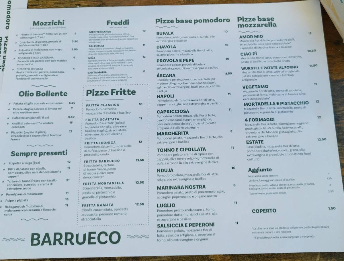 Menu di Barrueco 
