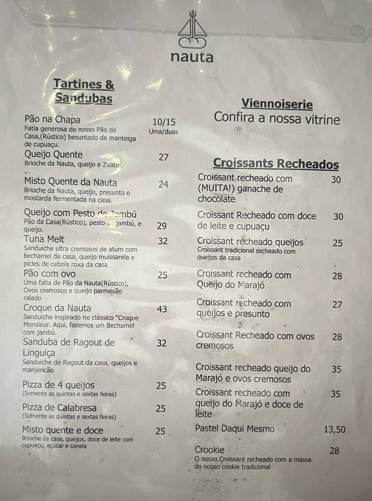 Nauta Pães e Doces Artesanais cardápio