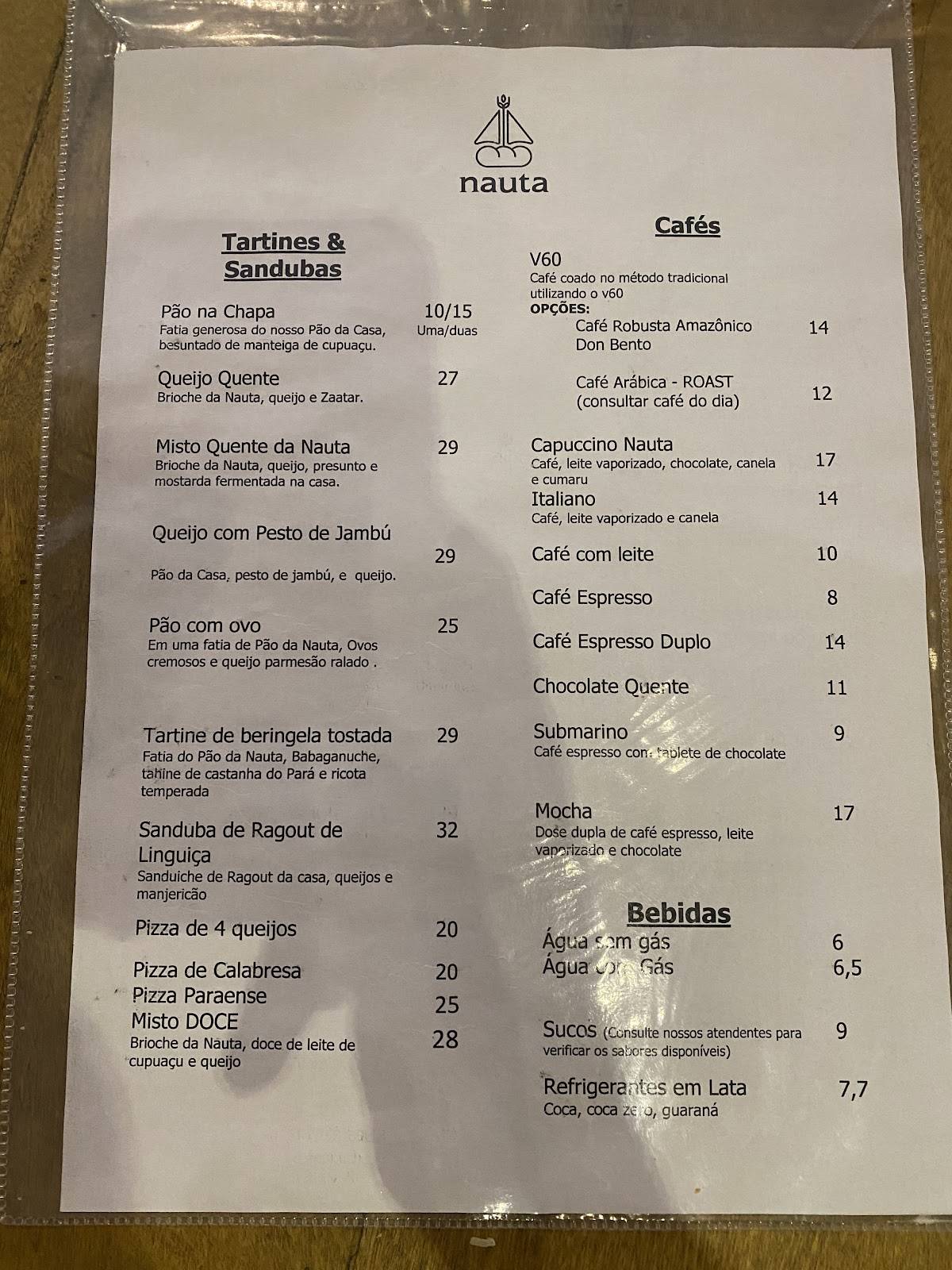 Nauta Pães e Doces Artesanais cardápio