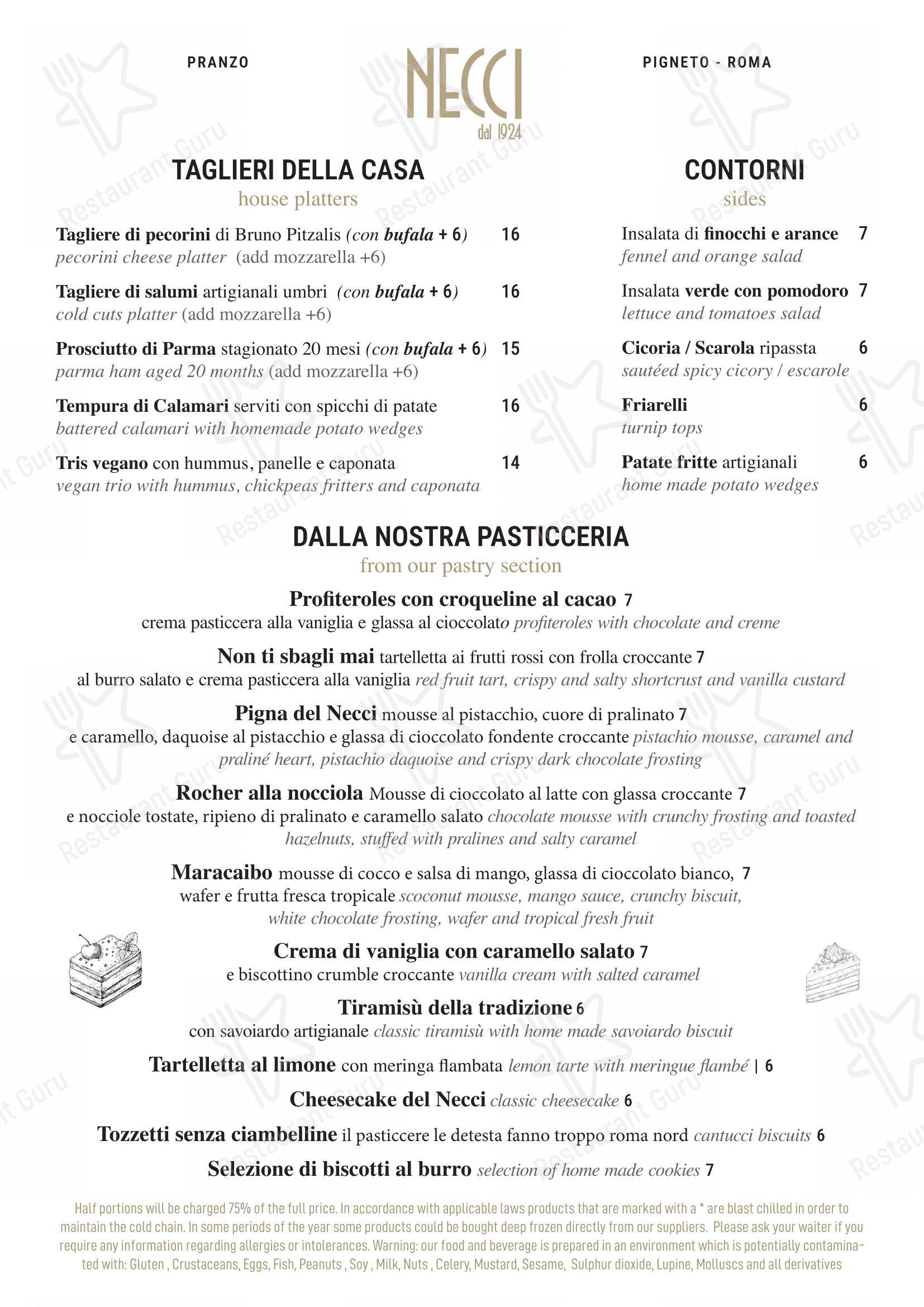 Menu di Necci dal 1924 - Menu