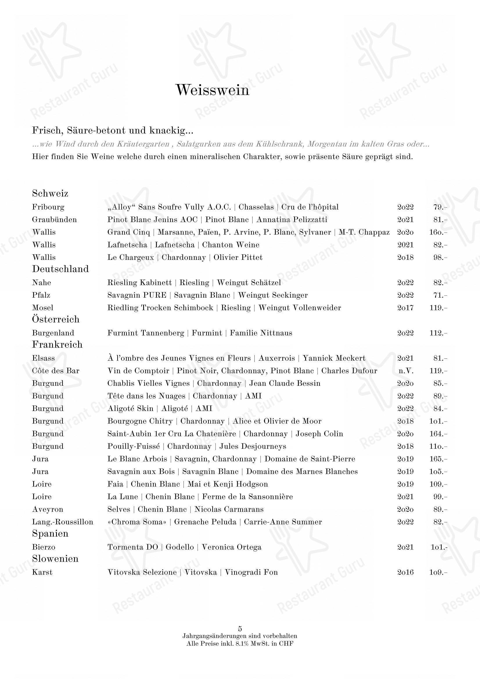 Neue Taverne in Zurigo - Ночное меню