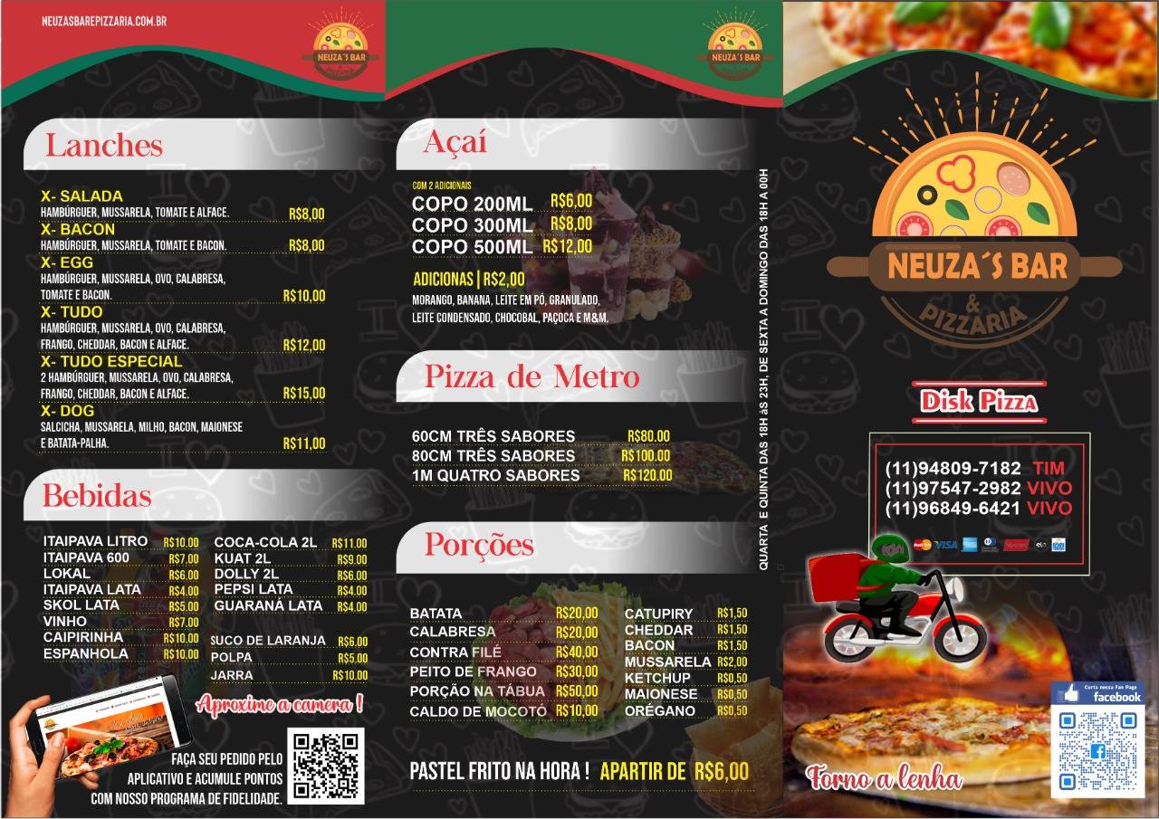 Neuzas Bar E Pizzaria cardápio