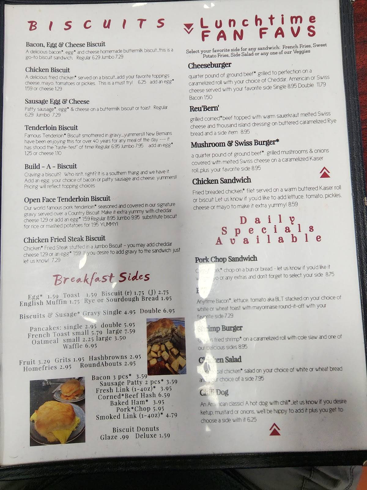 Menu at The Country Biscuit restaurant, New Bern