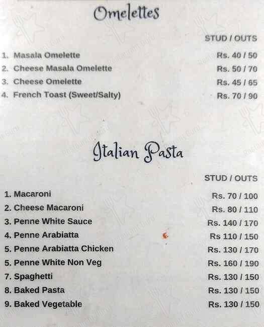 Cafe at Alliance Française de Delhi menu