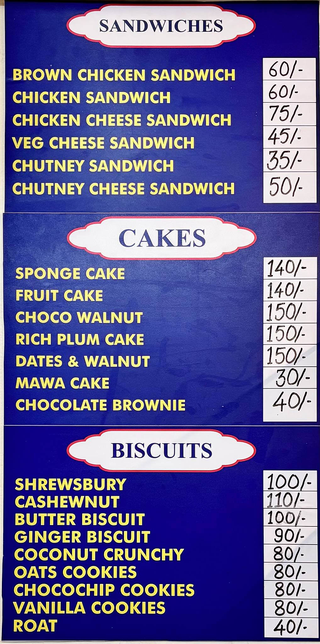 New Diamond Bakery menu