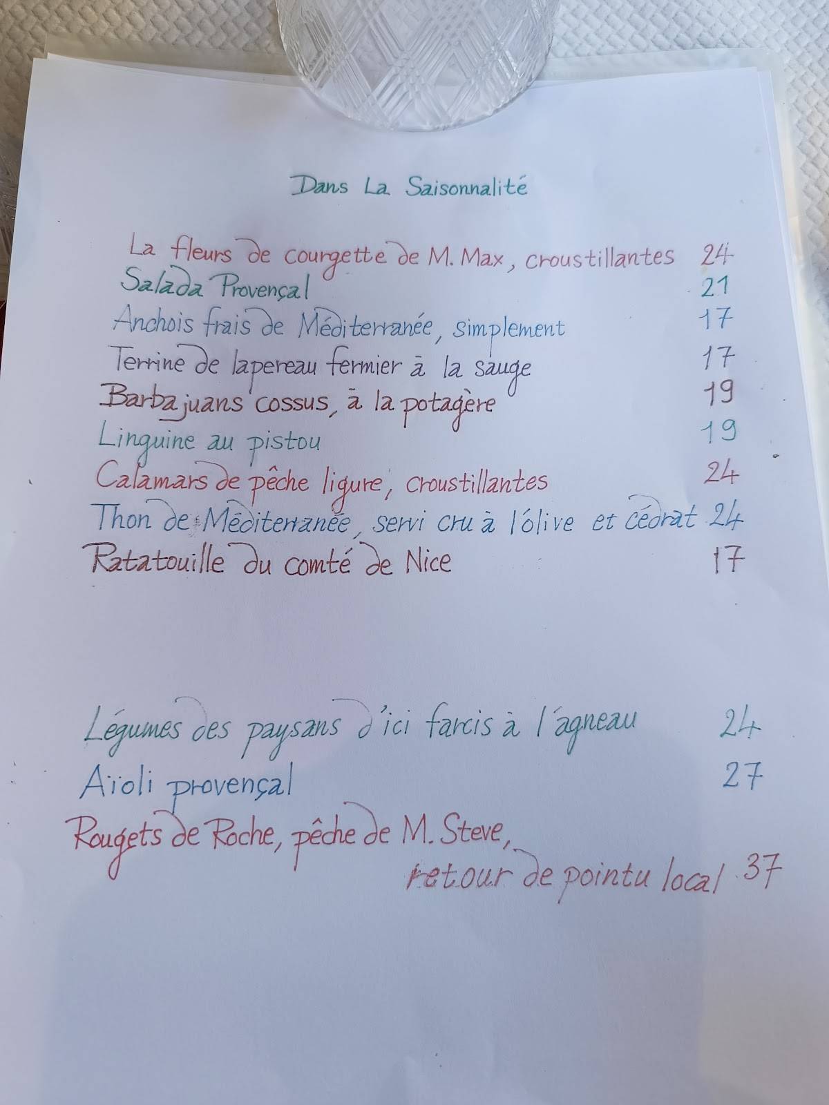 Menu de Restaurant Chez Davia