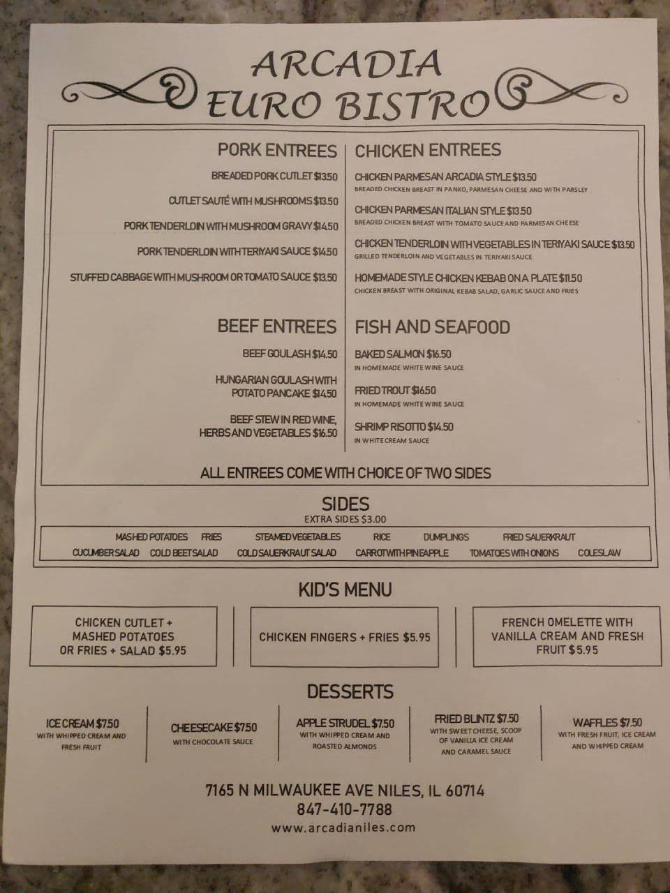Menu at Arcadia Polish Restaurant, Niles, N Milwaukee Ave