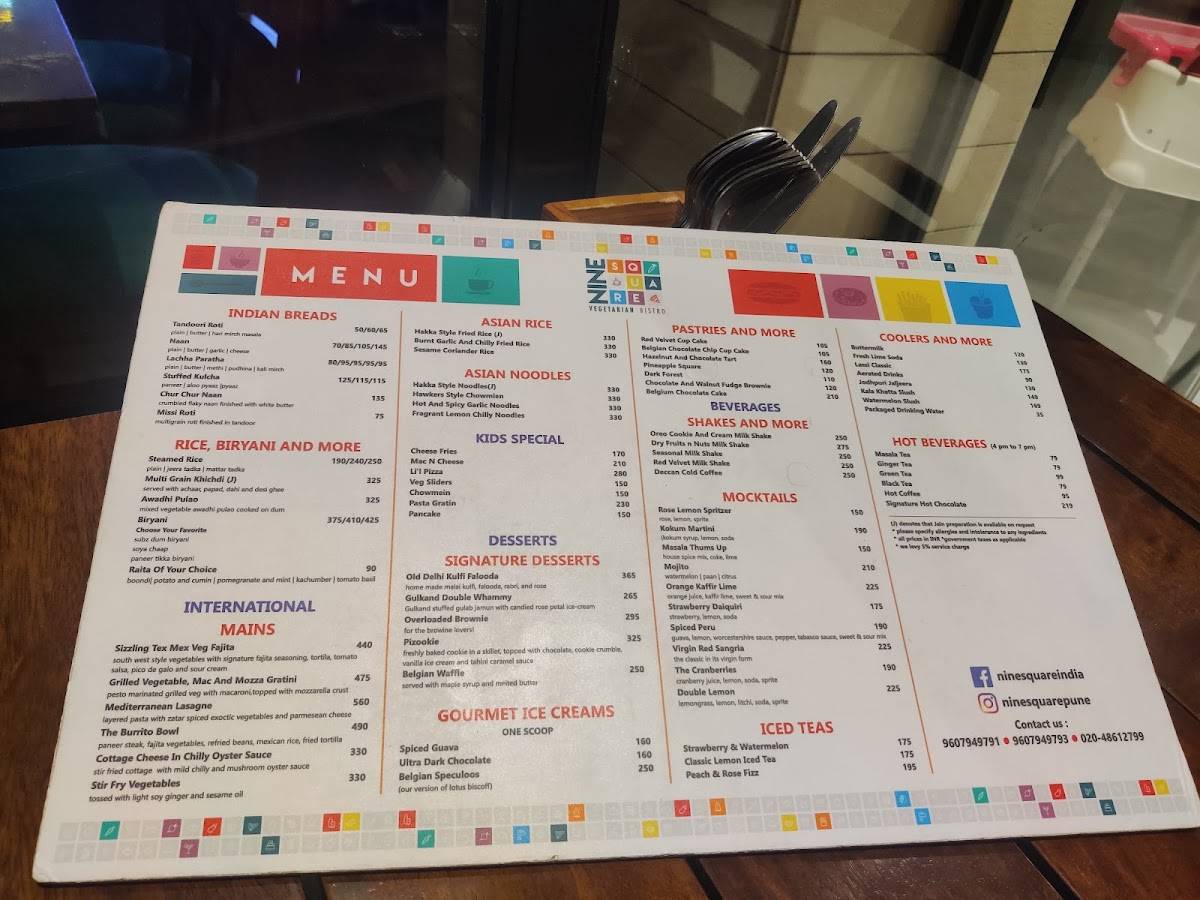 Nine Square menu
