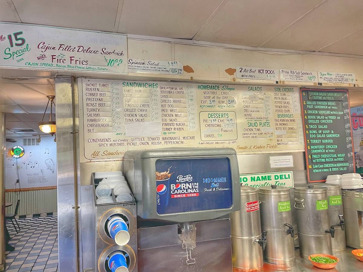 Menu at No Name Deli restaurant, Columbia
