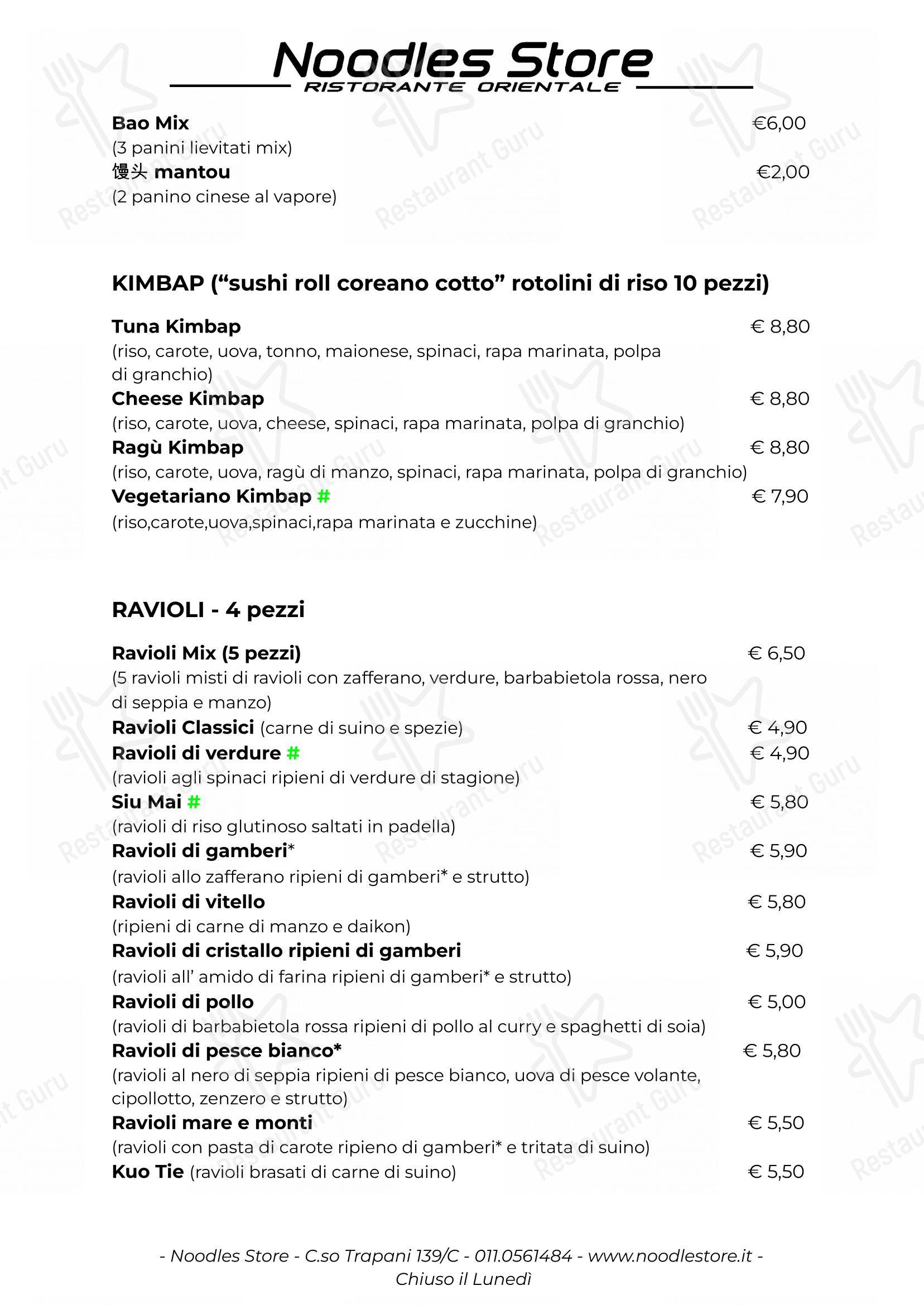 Noodles store in Torino - Menu