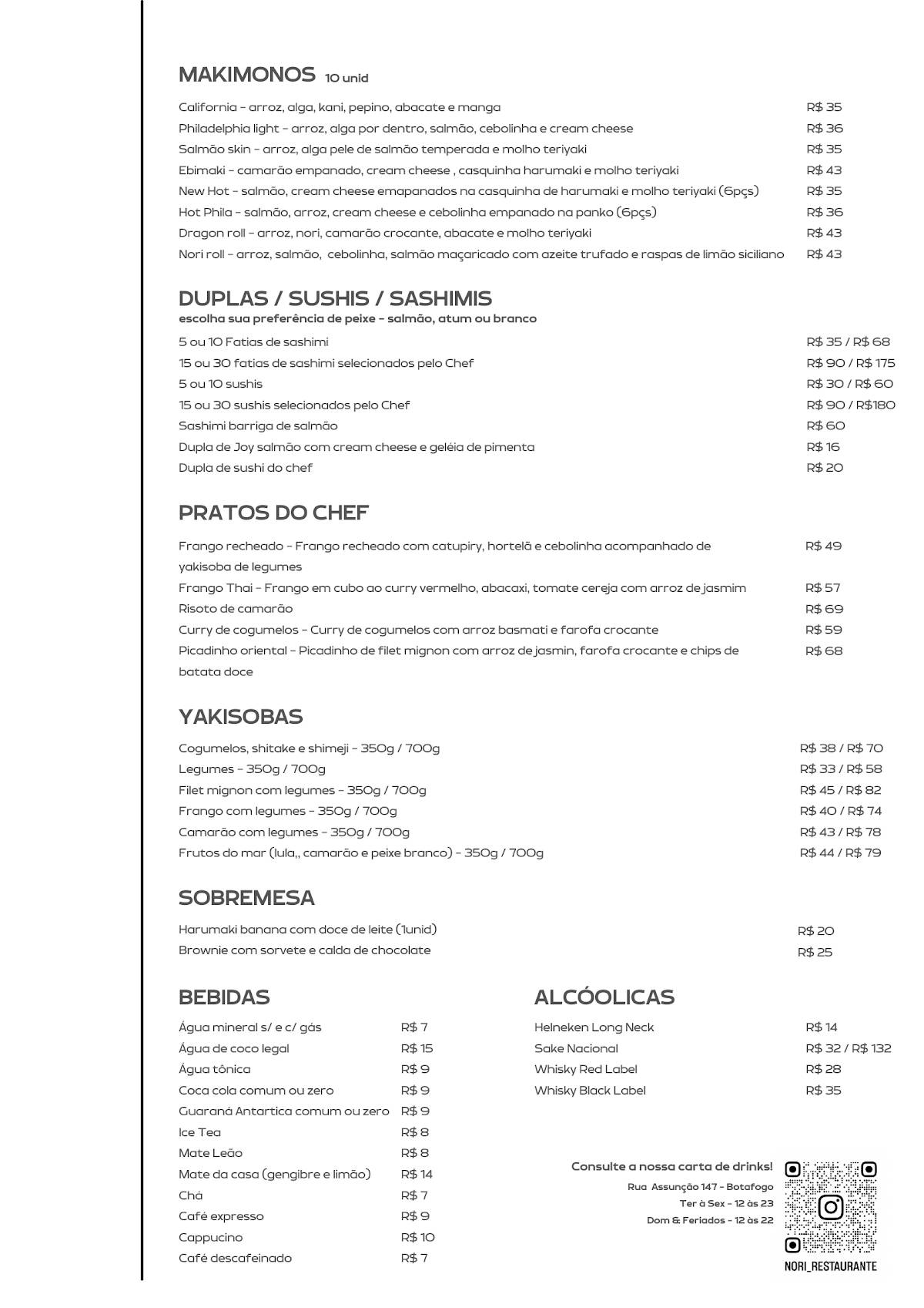 Nori Sushi cardápio