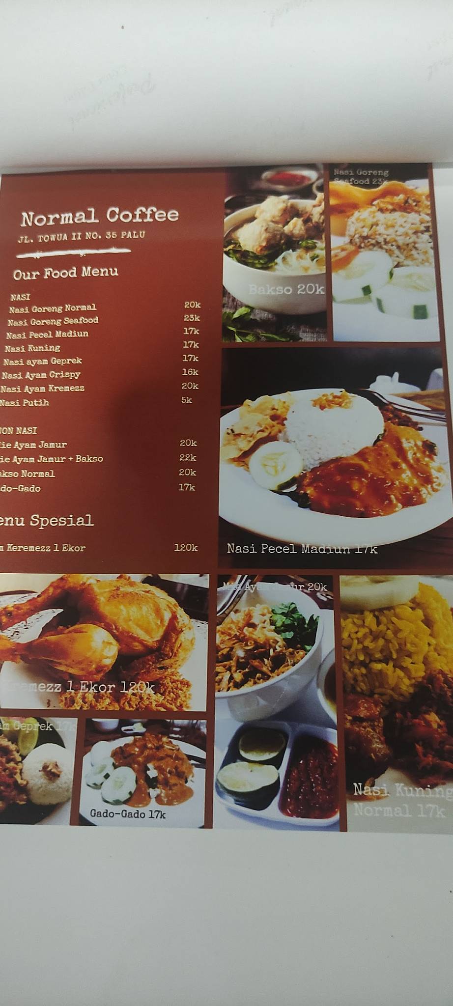 Menu at Normal Coffee cafe, Indonesia