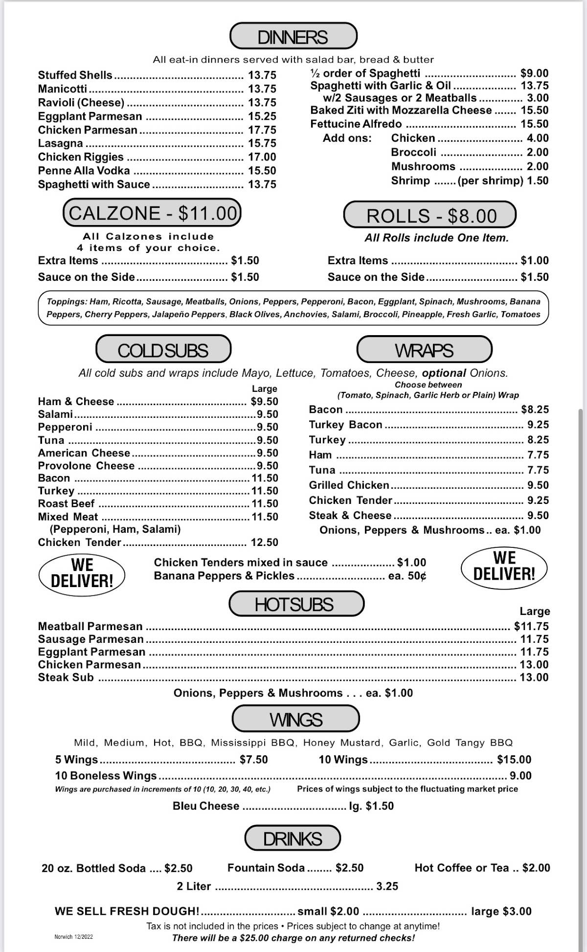 Menu at Magro's Norwich pizzeria, Norwich
