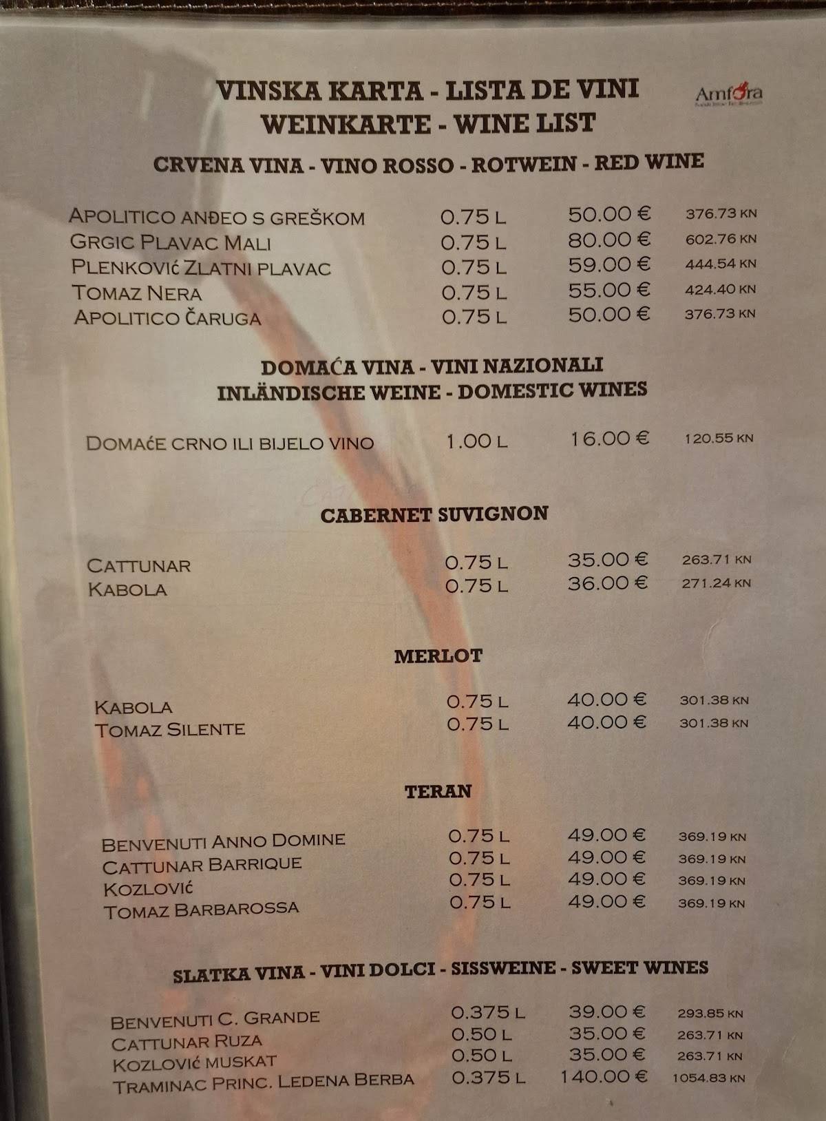 Menu di Amfora & Bonazza 