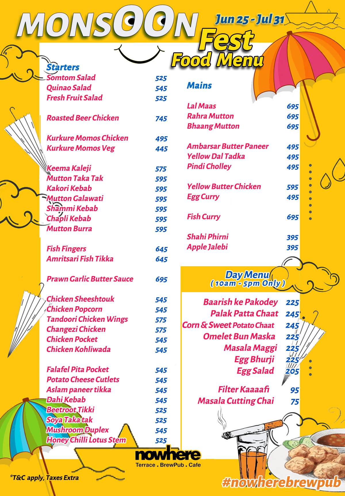 Nowhere Terrace BrewPub Cafe menu