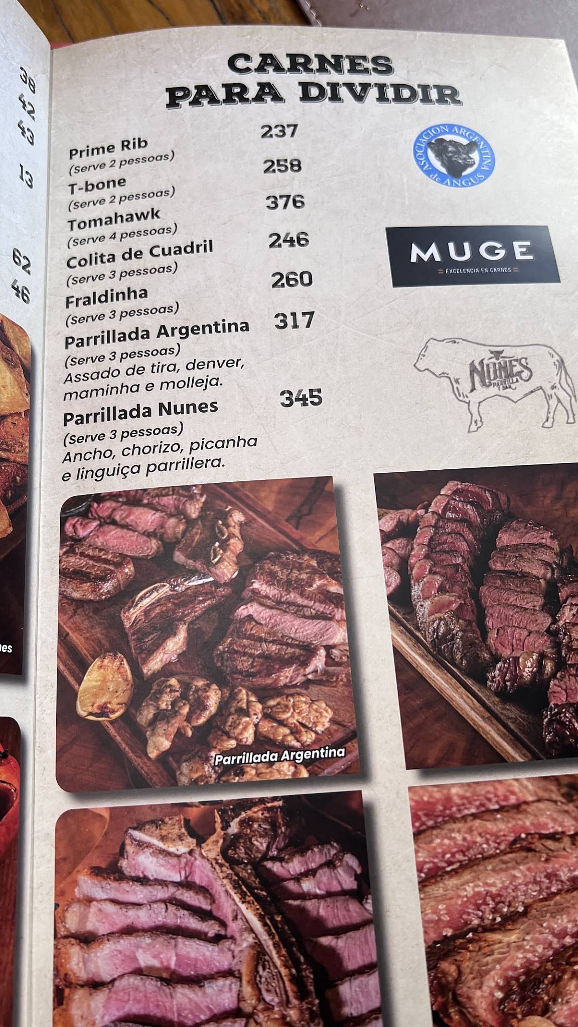 Nunes Parrilla cardápio