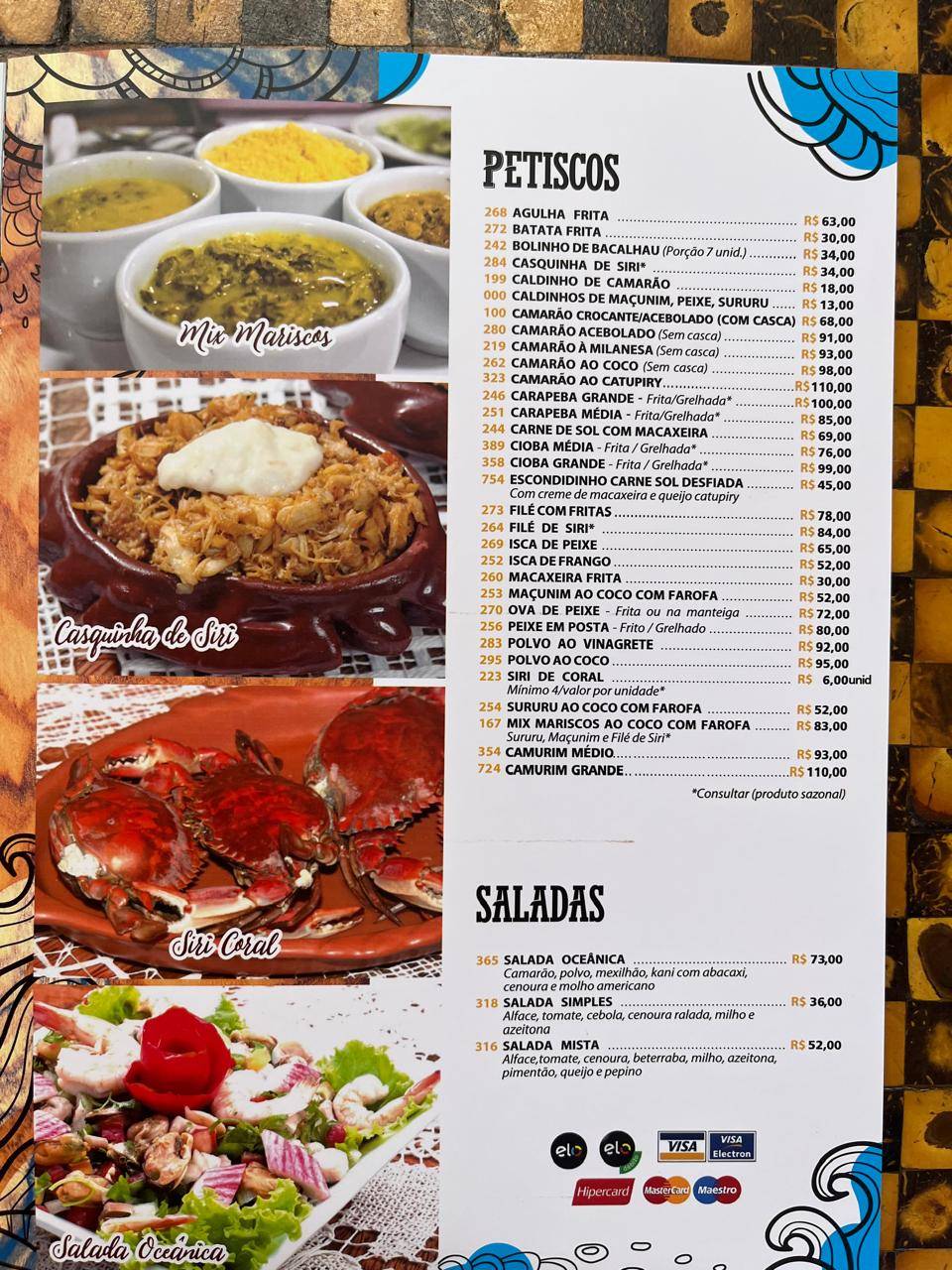 O Peixarão cardápio