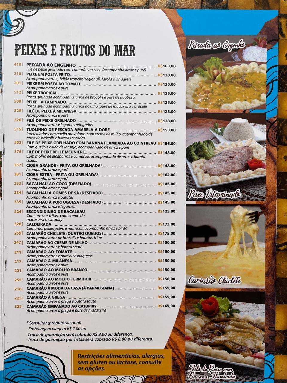 O Peixarão cardápio