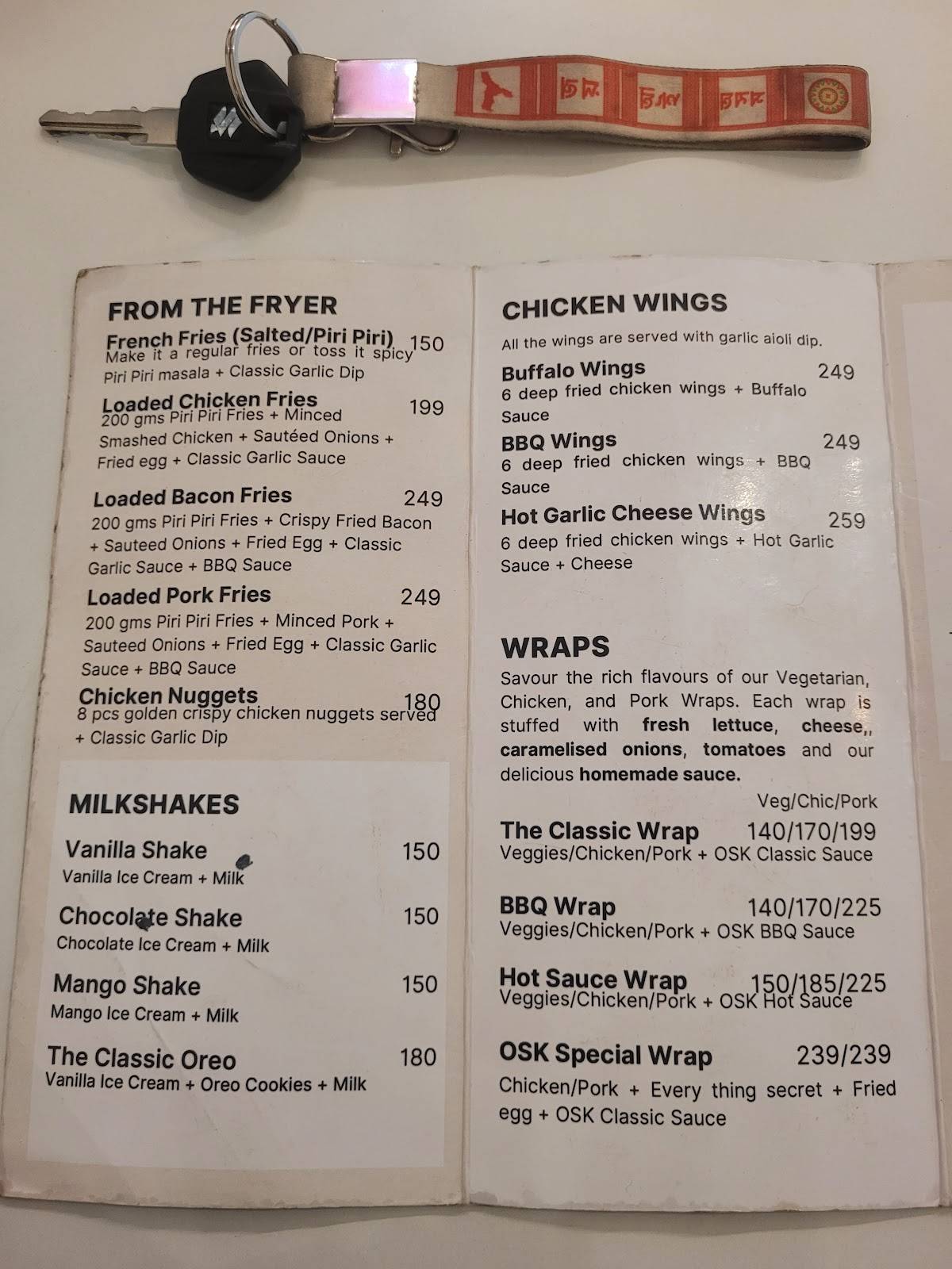 O.S.K. Burgers menu