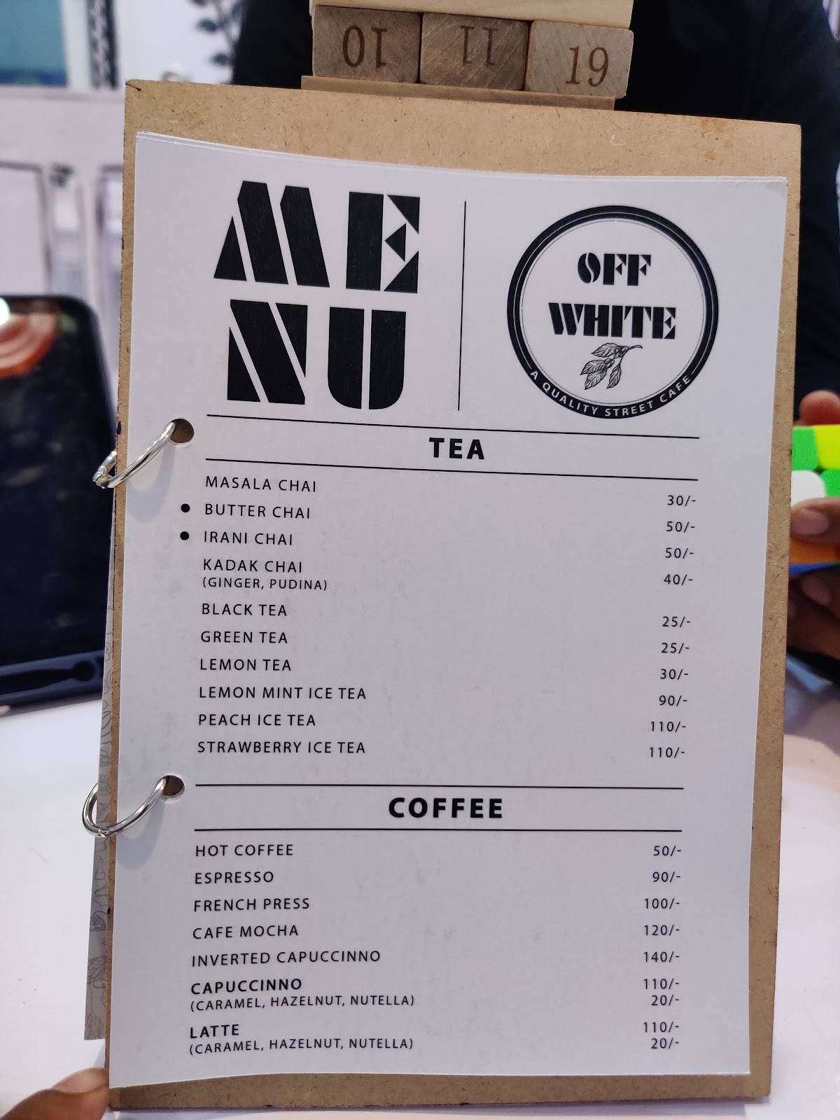 OFF WHITE ( A Quality Street Cafe ) menu