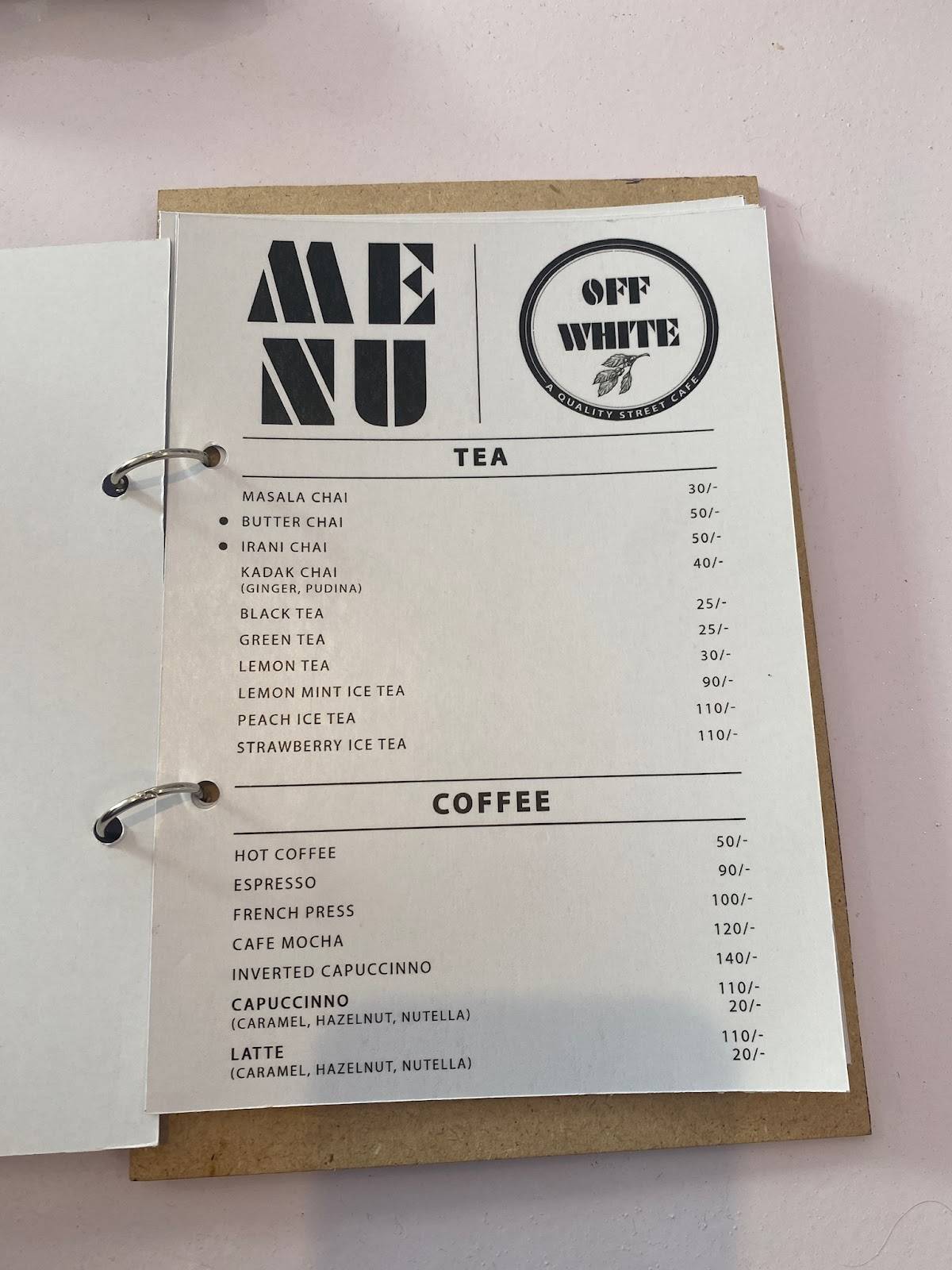 OFF WHITE ( A Quality Street Cafe ) menu