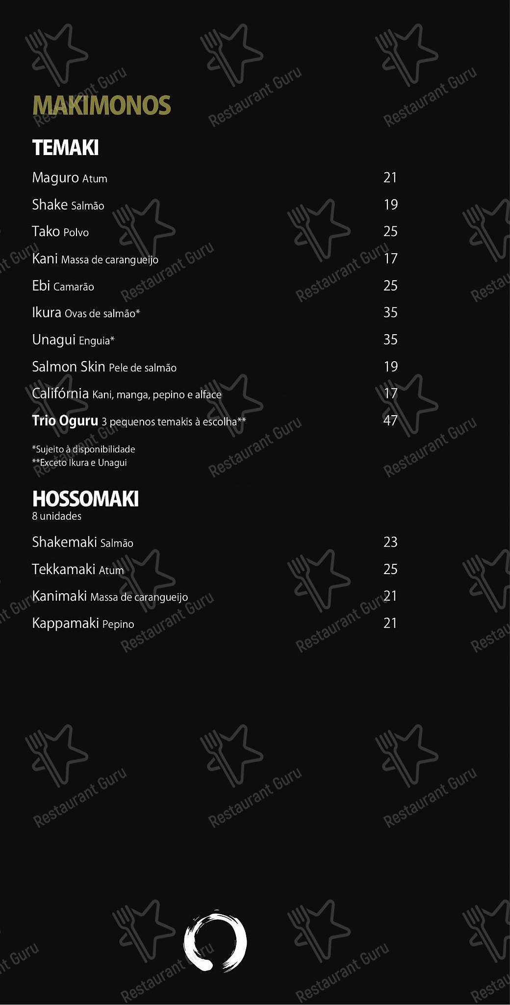 OGURU Sushi & Bar - Itaim menu