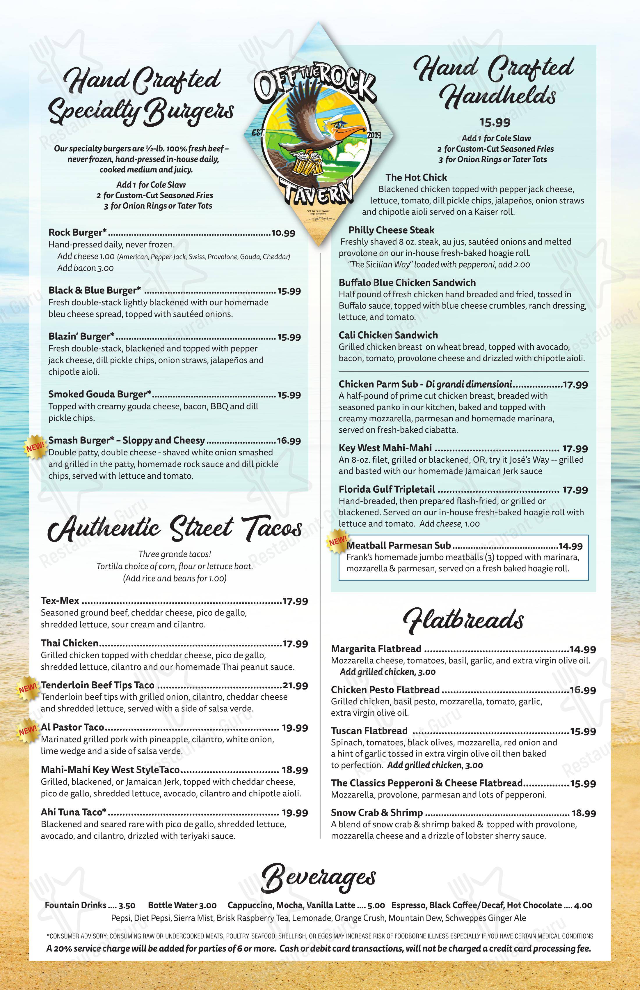 Menu at Off The Rock Tavern pub & bar, Lely Resort