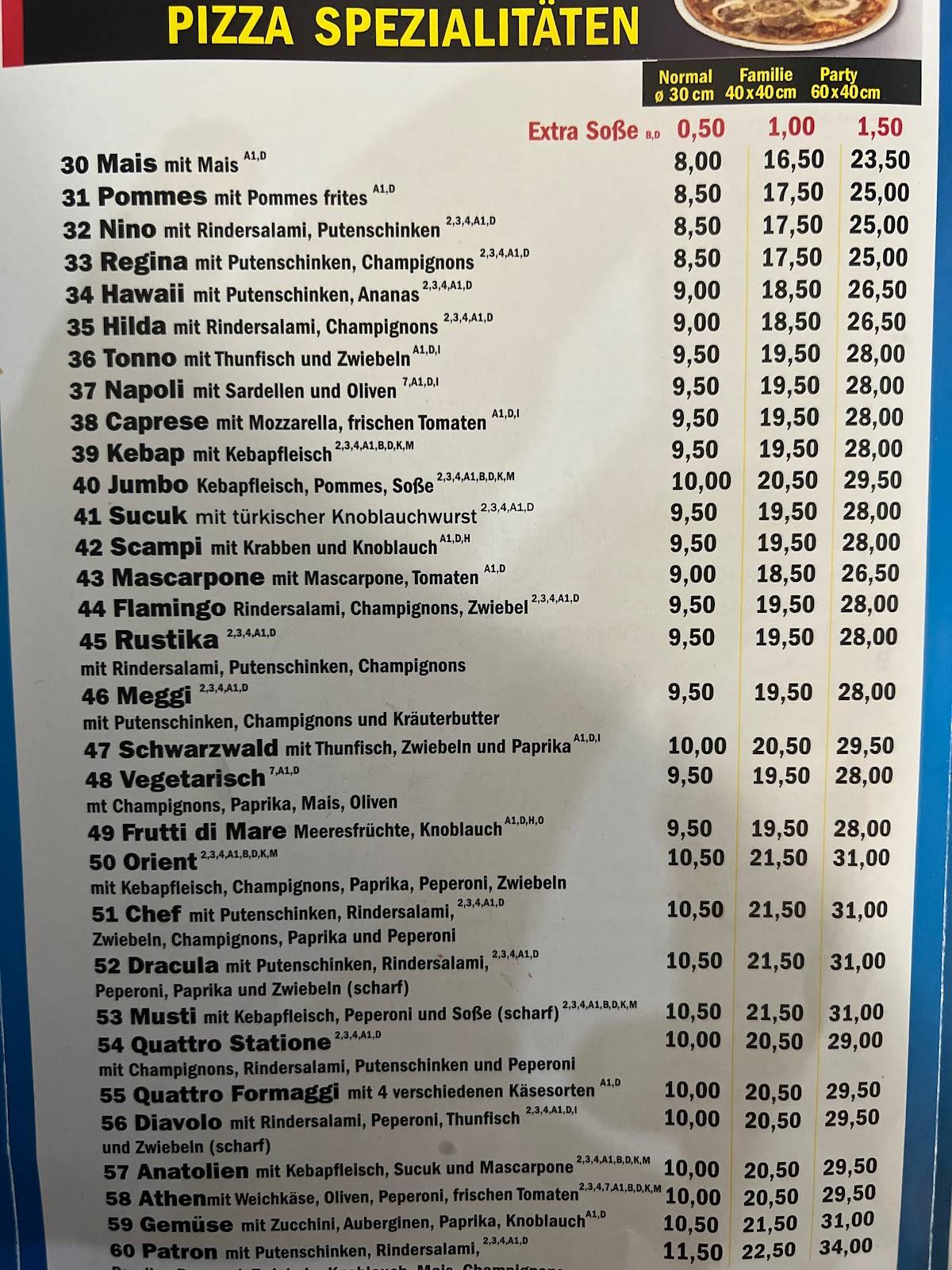 Menu de Restaurant Döner ES Urfa