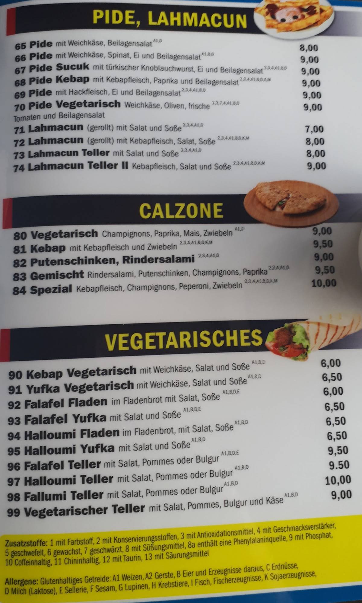 Speisekarte von Restaurant Döner ES Urfa, Offenburg, Hauptstraße 108