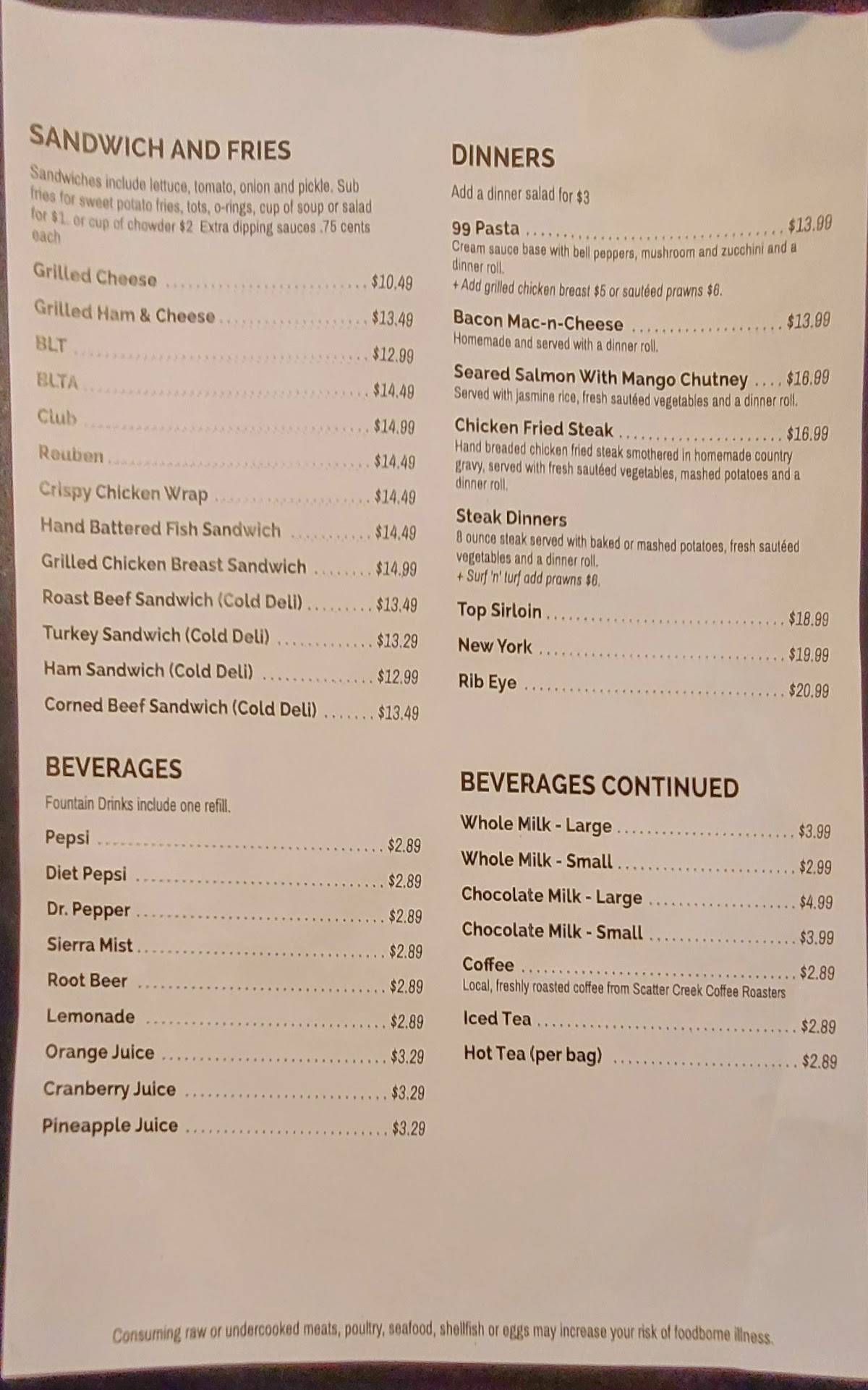 Menu at Old Hwy 99 Company Bar & Grill, Tumwater