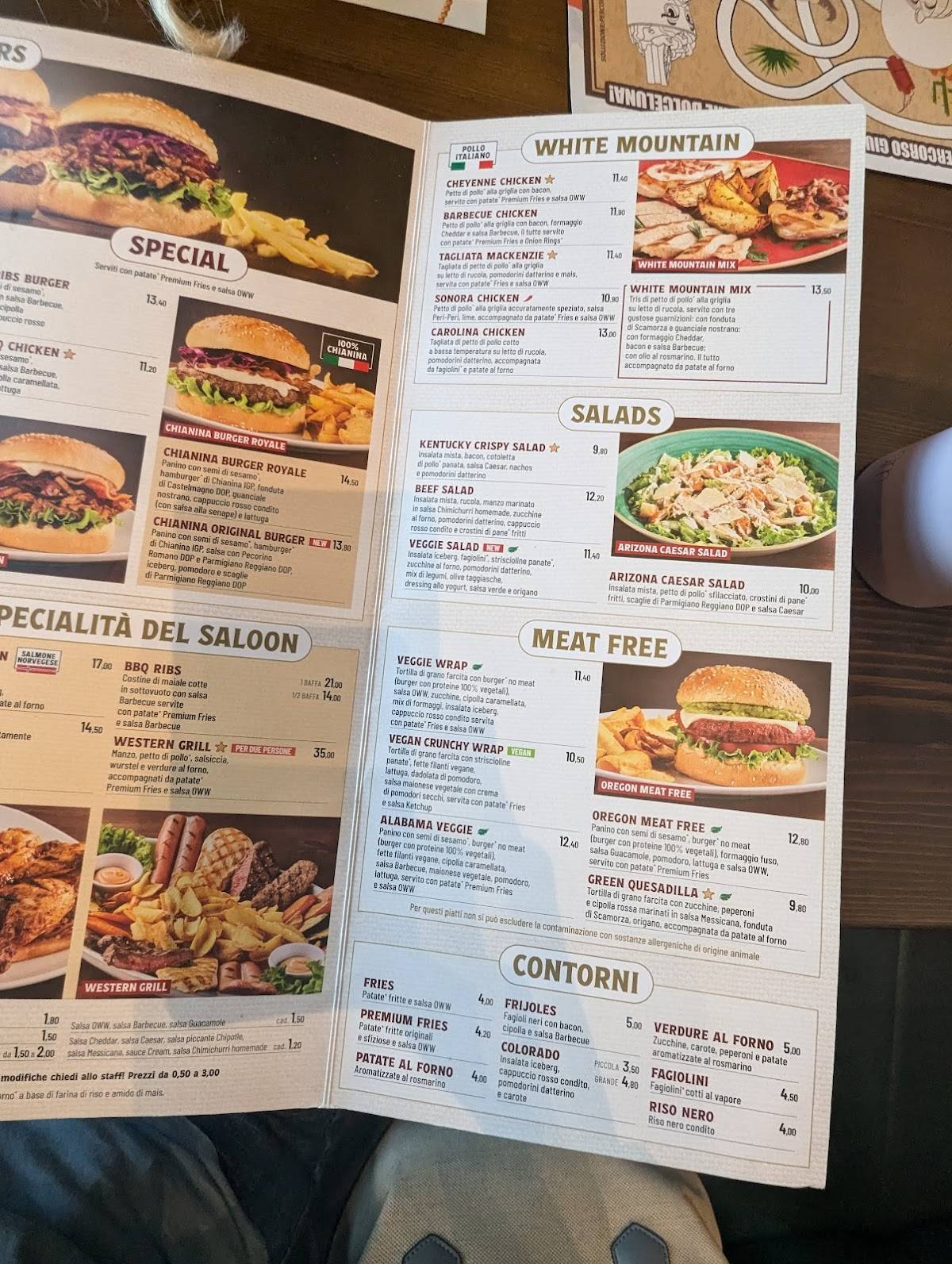 Menu di Old Wild West - Forlì 